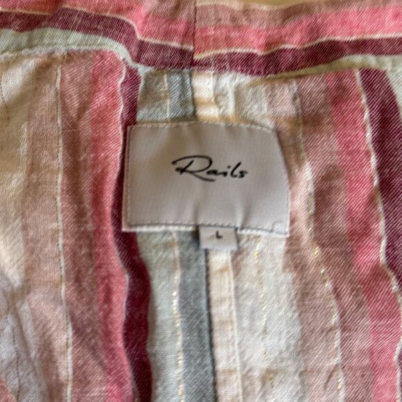 Rails Thea Linen Striped Shirt Womens L Tropic Stripe Metallic Thread Front Tie - Picture 12 of 13